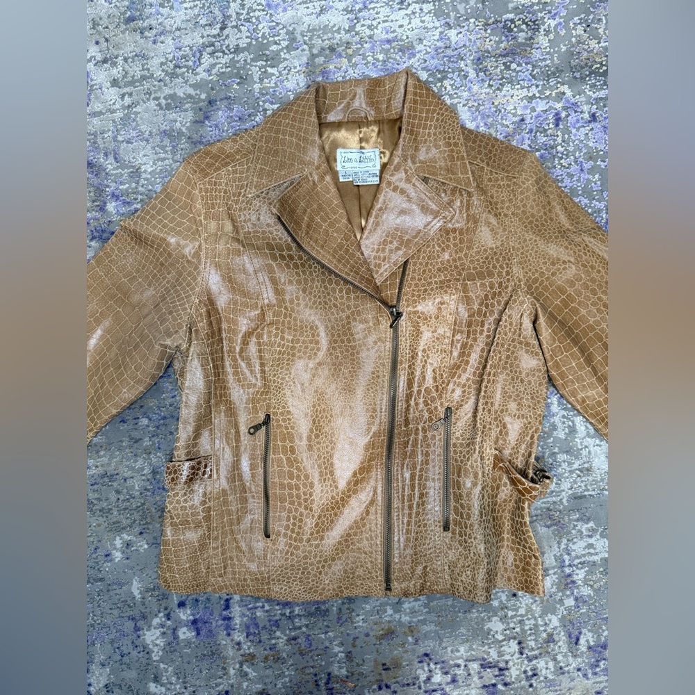 Live a Little Tan Croc-Pattern Leather Jacket Size Large